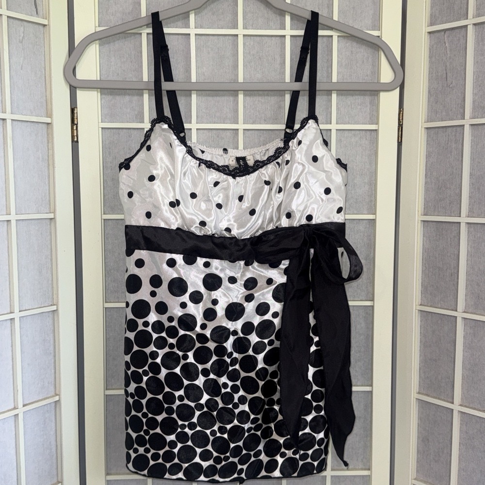 Heart Soul Polka Dot Satin Y2K Coquette Indie Sleaze Camisole Medium